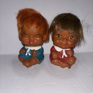 Vintage 60's Sticking Out Tongue & Happy Moody Cutie Doll Lot Of 2 Made In Korea